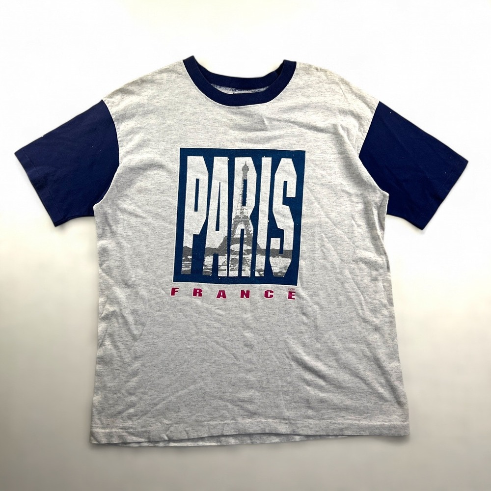 VTG FREEZE L Paris France Eiffel Tower Single Stitch T Shirt Mens‎ Grey Blue USA